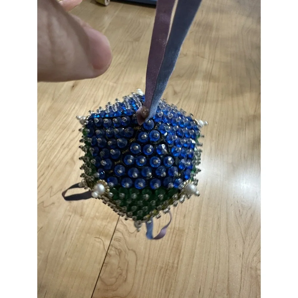 Push Pin Decorated Vintage Old Handmade Sequin Christmas Ball Holiday Ornament
